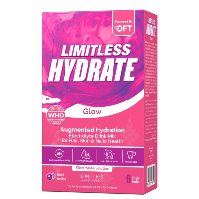 LIMITLESS HYDRATE GLOW FOR HAIR, SKIN & NAILS — AUGMENTED HYDRATION ELECTROLYTE DRINK 6 MIXED BERRIES STICK PACKS